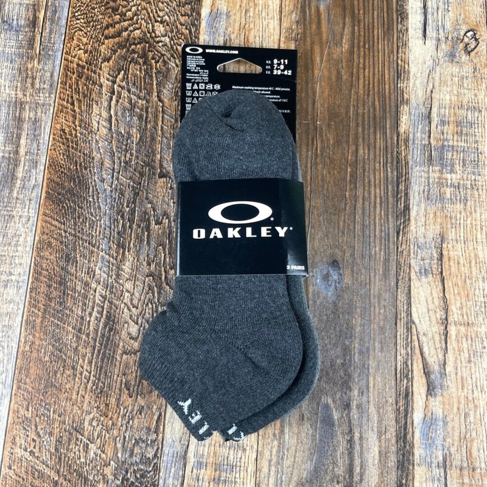 Oakley Men's US Medium 9-11 Black Gray Cotton Blend Short Ankle Sport Socks 3-Pk